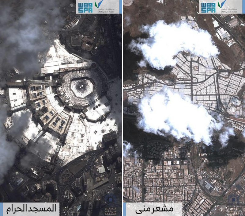 شاهد .. القمر الصناعي يبثُّ صورًا لمشعر منى والمسجد الحرام