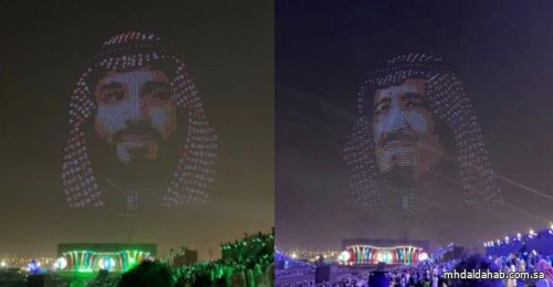 طائرات “الدرونز” ترسم صورة خادم الحرمين وولي العهد في سماء الرياض
