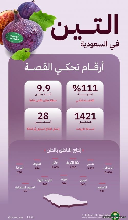 "البيئة": المملكة تحقق الاكتفاء الذاتي من التين بنسبة 111%