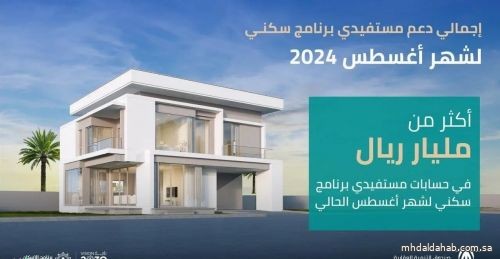 إيداع أكثر من مليار ريال في حسابات مستفيدي "سكني" لشهر أغسطس 2024