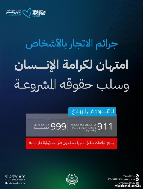 وزارة الداخلية: جرائم الاتجار بالأشخاص امتهان لكرامة الإنسان وسلب لحقوقه المشروعة
