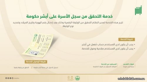 خدمة التحقق من سجل الأسرة إلكترونياً عبر منصة أبشر حكومة