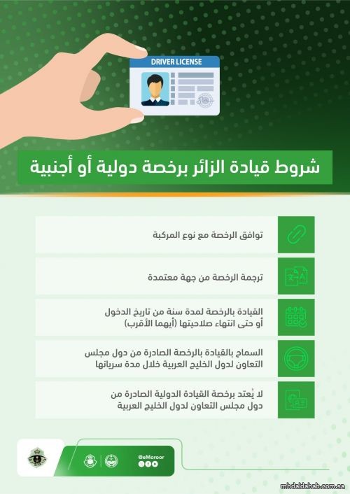 "المرور" يوضح شروط قيادة المركبة برخصة دولية أو أجنبية "المرور" يوضح شروط قيادة المركبة برخصة دولية أو أجنبية