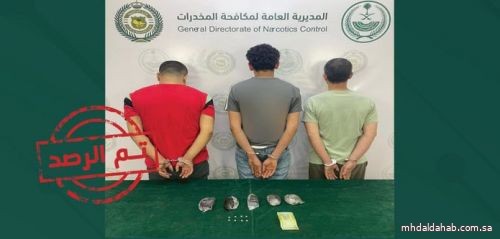 القبض على (3) مصريين في المدينة المنورة لترويجهم مادتي الحشيش والإمفيتامين المخدرتين القبض على (3) مصريين في المدينة المنورة لترويجهم مادتي الحشيش والإمفيتامين المخدرتين