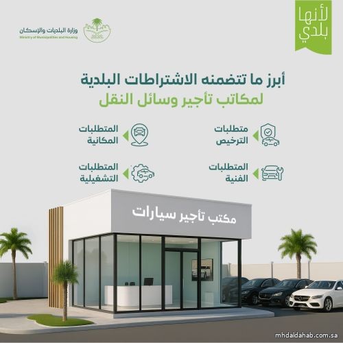 وزارة البلديات والإسكان تُحدّث الاشتراطات الفنية والتنظيمية لمكاتب تأجير وسائل النقل