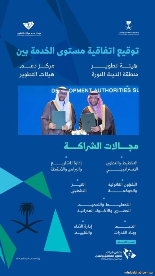 هيئة تطوير منطقة المدينة المنورة ومركز دعم هيئات التطوير يوقّعان اتفاقية مستوى الخدمة هيئة تطوير منطقة المدينة المنورة ومركز دعم هيئات التطوير يوقّعان اتفاقية مستوى الخدمة